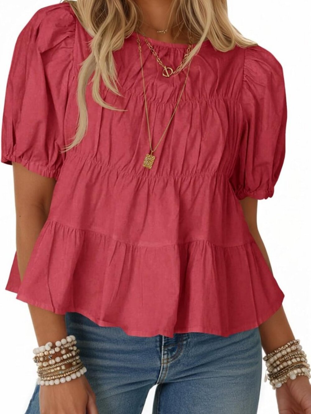 Puff Sleeve Peplum Babydoll Top | Summer T-Shirt Blouse for Women